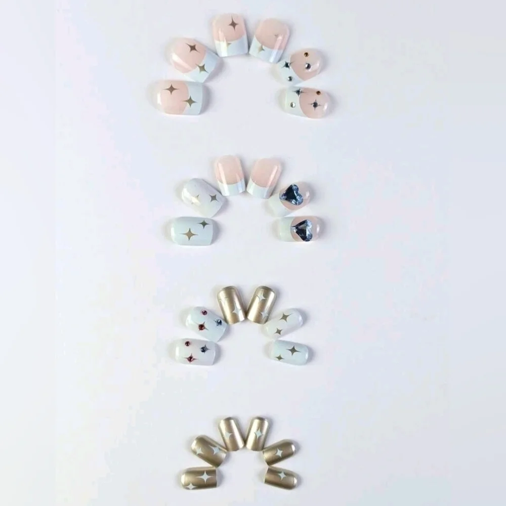2/$16 3D Rhinestone Stars Hearts Plaid Press On Nails